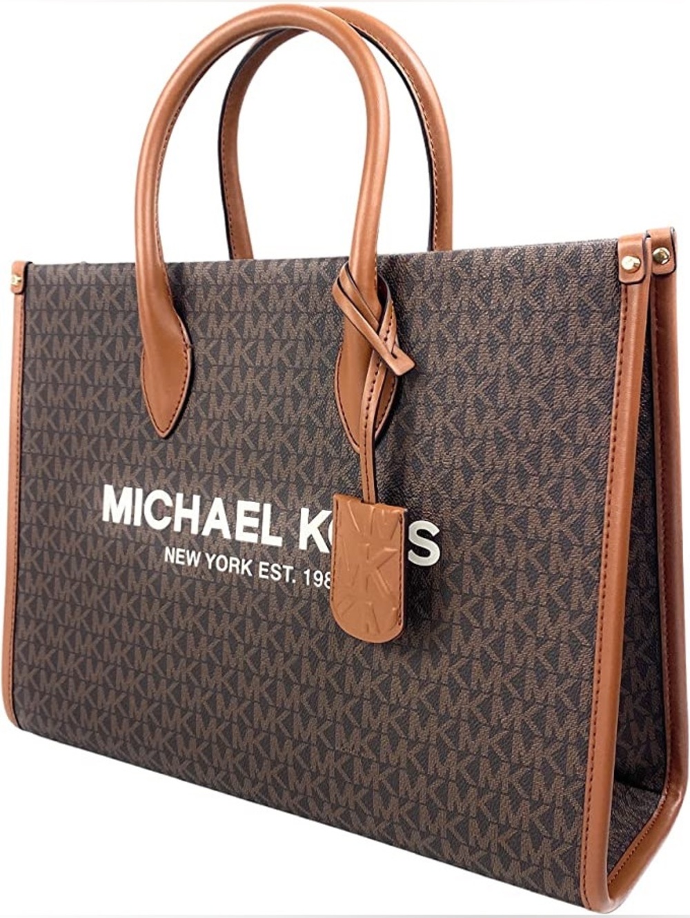 Michael Kors Brown Signature Monogram Mirella Shopper Tote Bag Crossbody - Picture 4 of 14